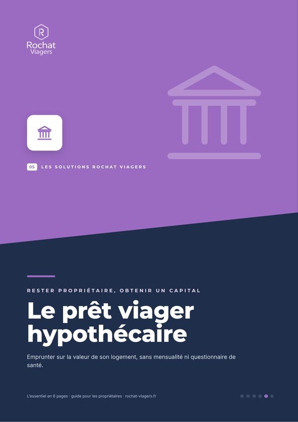 Couverture du guide Rochat Viagers « Le prêt viager hypothécaire, l'essentiel en 6 pages »