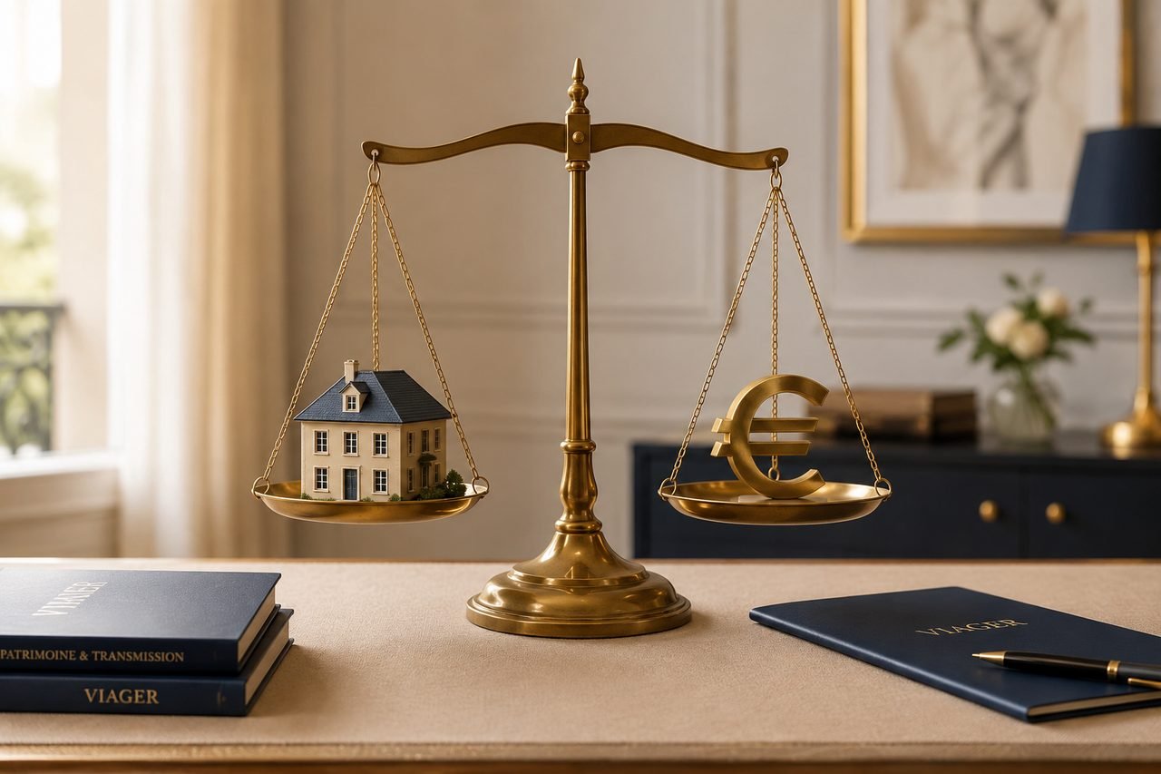 Balance entre une maison et un symbole euro, la revente d'un bien acheté en viager