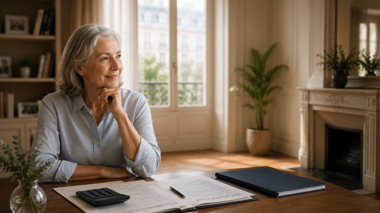 Femme pensive à son bureau, comprendre ce qui se passe au décès du vendeur en viager